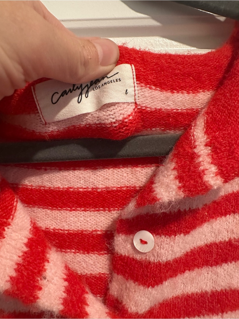 Carly Jean Los Angeles Red and pink Striped Button-Front Cardigan - Picture 4 of 5